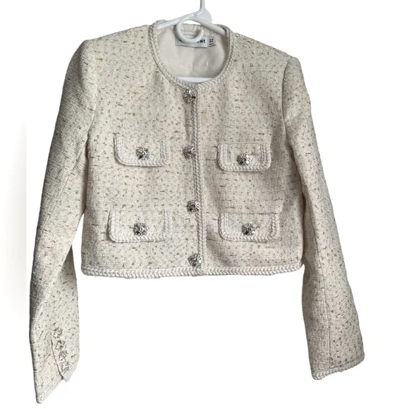 SELF PORTRAIT NWOT Cream Boucle with Gold Tinsel Blazer Jacket size 6 - Picture 3 of 13